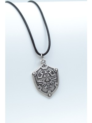 The Legend Of Zelda Kalkan  Gümüş Kaplama Unisex Deri İp Kolye kod 428