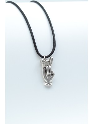 Şeytan Boynuzları - Devil Horns  Gümüş Kaplama Unisex Deri İp Kolye kod 585