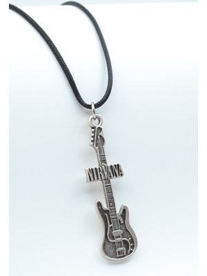 Nirvana Elektro Gitar  Gümüş Kaplama Unisex Deri İp Kolye kod 641