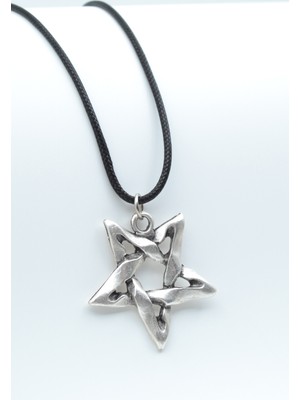 Pentagram  Gümüş Kaplama Unisex Deri İp Kolye kod 461
