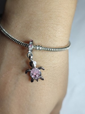 Stone Family Çelik Bileklik Uyumlu, Pempe Kaplumbağa Sallantılı Charm