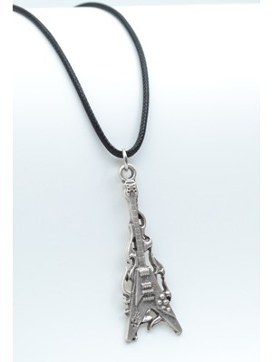 Ateşli Elektro Gitar  Gümüş Kaplama Unisex Deri İp Kolye kod 639