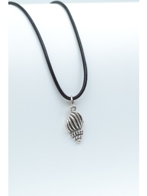 Minimal Deniz Kabuğu  Gümüş Kaplama Unisex Deri İp Kolye kod 563