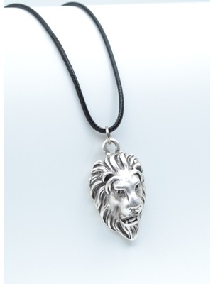 Aslan  Gümüş Kaplama Unisex Deri İp Kolye kod 350