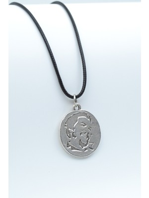 Che Guevara Madalyon  Gümüş Kaplama Unisex Deri İp Kolye kod 427