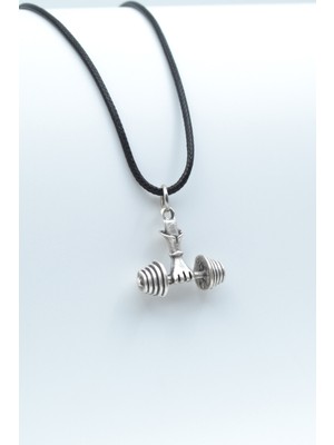 Halter - Dambıl  Gümüş Kaplama Unisex Deri İp Kolye kod 485