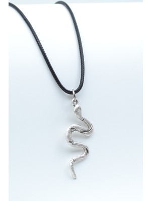 Yılan  Gümüş Kaplama Unisex Deri İp Kolye kod 536