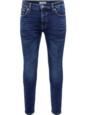 Only & Sons Yüksek Bel Dar Erkek Denim Pantolon 22026095_ONSWARP Skınny D. Blue 609