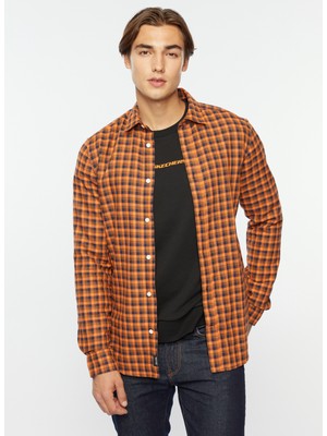 Only & Sons Dar Turuncu Kareli Erkek Gömlek Slım Flannel C