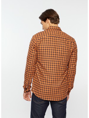 Only & Sons Dar Turuncu Kareli Erkek Gömlek Slım Flannel C