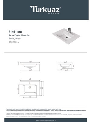 Turkuaz Seramik Ibiza 61 cm Etajerli Lavabo