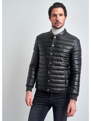 Pierre Cardin Erkek Siyah Biker Deri Mont