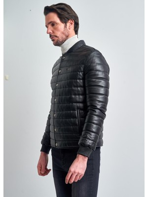 Pierre Cardin Erkek Siyah Biker Deri Mont