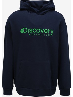 Discovery Expedition Lacivert Erkek Kapüşonlu Nakışlı Sweatshirt D3WM-SWT28