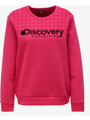 Discovery Expedition Fuşya Kadın Bisiklet Yaka Baskılı Sweatshirt D3WL-SWT19