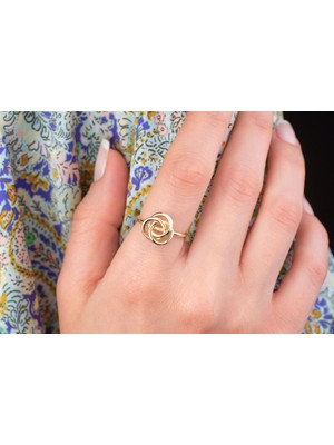 Onseva Kuyumculuk Üçlü Düğüm Yüzük Minimal Zarif Kadın Yüzüğü 14 Ayar Altın