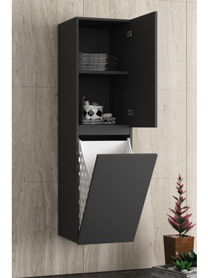 Özceden Çiğdem 65+35 cm Antrasit Gri Mat Mdf Seramik Lavabolu Sepetli Asma Banyo Dolabı Takımı