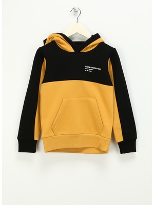 Jack & Jones Düz Erkek Çocuk Bej - Siyah Sweatshırt Jjeforce Blockıng Sweat Hood Jnr