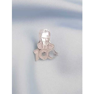 Unisex 100. Yıl  Atatürk V Sonsuzluk Detaylı Yaka Iğnesi 925 Ayar Gümüş Rozet
