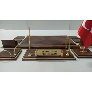 Yeşil Sümen Promosyon Bulut Kahve ve Gold Deriden Oluşan Lüks Tasarım Sümen ve Makam Takımı