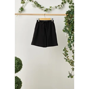 Siyah Erkek Çocuk Bağcıklı Lastikli Cepli Yumuşak Rahat Hafif %100 Pamuklu Penye Şort