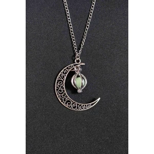 Trend Collection Gümüş Kaplama Karanlıkta Parlayan Desenli Ay Yıldız Kolye,