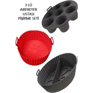 Holly Home 3 Parça Pratik Silikon Airfryer Pişirme Kağıdı; Yonca, Muffin, Iki Bölmeli Fırın Mikrodalga Kap Hh
