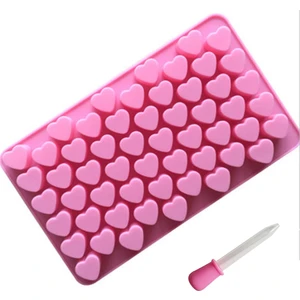 Mini Kalp Şekli Silikon Sakızlı Kalıplar Çikolata Kalıp Paketi Pişirme Için Silikon Kek Kalıpları 1 Bonus Damlalıklı 55 Boşluklu Buz Kalıpları - Pembe (Yurt Dışından)