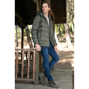 Su Itici Slim Fit Soğuğa ve Rüzgara Dayanıklı Kapüşonlu Şişme Mont Erkek Mont 649005