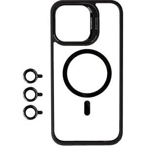 Case 4u Apple iPhone 15 Pro Kılıf Wireless Şarj Özellikli Standlı Magsafe Klon Lensli Kapak Siyah