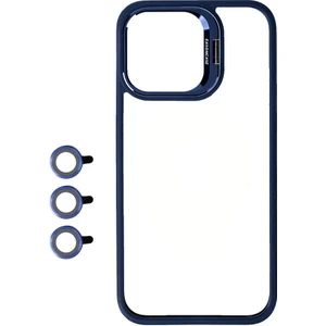 Case 4u Apple iPhone 15 Pro Kılıf Kamera Lens Korumalı Standlı Klon Lensli Kapak Lacivert
