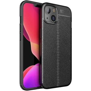 Iphone 15 Leather Serisi Deri Efekt Silikon Kılıf - Siyah AL3337
