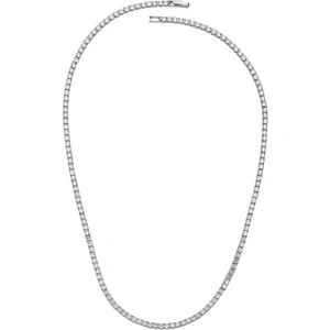 Merano Design 2mm Rhodium Su Yolu Kolye Gümüş Kaplama Crystal Beyaz Taşlı 45cm Kadınlar İçin