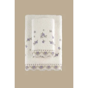 Arliva Home Meltem Nakıslı 2lı Havlu Setı Krem-Lıla 30X50 50X80