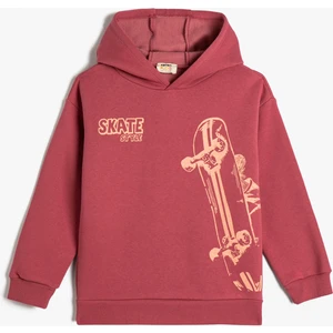Kapşonlu Sweatshirt Kaykay Temalı Uzun Kollu Şardonlu