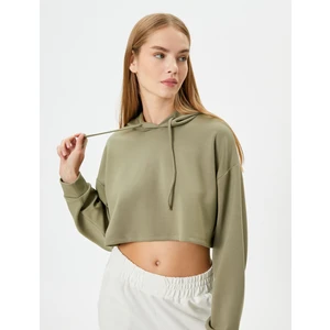 Spor Crop Kapşonlu Oversize Sweatshirt Modal Kumaş Uzun Kollu