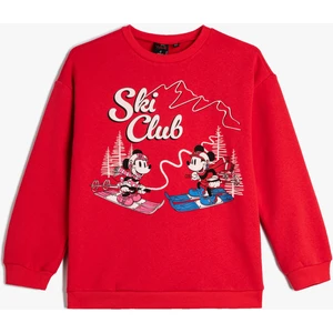 Minnie Mouse ve Mickey Mouse Sweatshirt Lisanslı Uzun Kollu Bisiklet Yaka Şardonlu