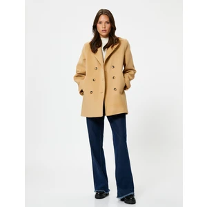 Kaşe Kaban Kruvaze Düğmeli Cep Detaylı