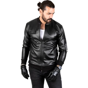 DeepSEA Siyah Dar Kesim Erkek Suni Deri Ceket / Mont – Kolej Yaka & Ribanalı 1820094