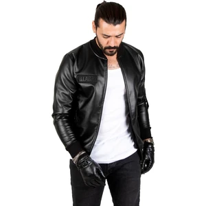DeepSEA Erkek Siyah Slim Fit Suni Deri Ceket Dar Kesim Önü Fermuarlı Deri Mont 1820094