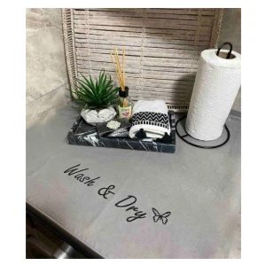 Wash & Dry Basklı Gri Çamaşır Makine Örtüsü