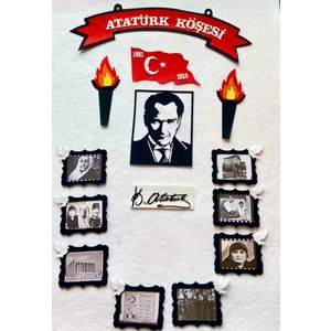 Meşaleli ve İmzalı Resimli Atatürk Köşesi Panosu Keçe / Atatürk Köşesi Okul Öncesi İlkokul Hazır