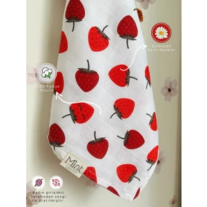 Mintcollection Tek Kat Müslin Bebek Örtüsü Çilekli