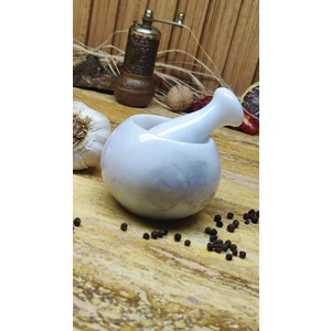 Marble Center Mermer Havan Seti Küçük Boy Doğal Taş Beyaz 8 x 8 cm