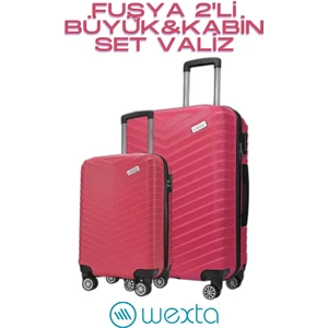 WX-1001 Fuşya Büyük & Kabin 2'li Set Valiz / Seyahat Bavulu