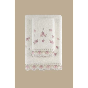 Arliva Home Meltem Nakıslı 2lı Havlu Setı Krem-Gül Kurusu 30X50 50X80