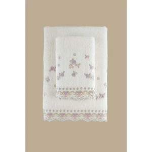 Arliva Home Meltem Nakıslı 2lı Havlu Setı Krem-Pudra 30X50 50X80
