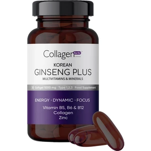 Collagen Forte Platinum Kırmızı Kore Ginseng Plus, Hidrolize Kolajen, Vitamin B5-B6-B12 & Çinko, 1000mg Softjel Kapsül