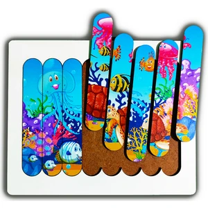 Montessori Eğitici Ahşap Puzzle - Şerit Puzzle - Denizaltı Hayvanları
