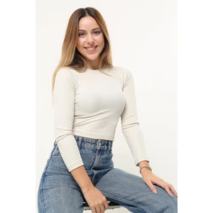 Terapi Men Kadın Krem Fitilli Balıkçı Yaka Uzun Kollu Crop Örme Bluz Body TRP23K-BDY231023